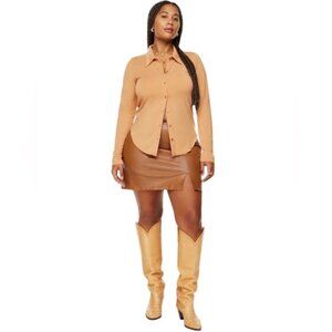 NWT ARITZIA Wilfred Patio Mini Skirt Vegan Python Leather Rich Chestnut Brown 10